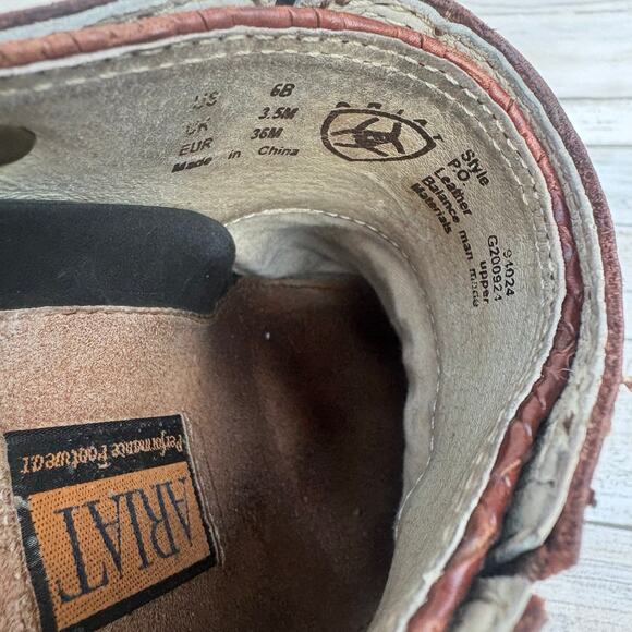 Ariat Shoes Sz 6 Mules Slingback Brown Woven Leather Western Chunky Cowgirl Boho - Picture 10 of 14